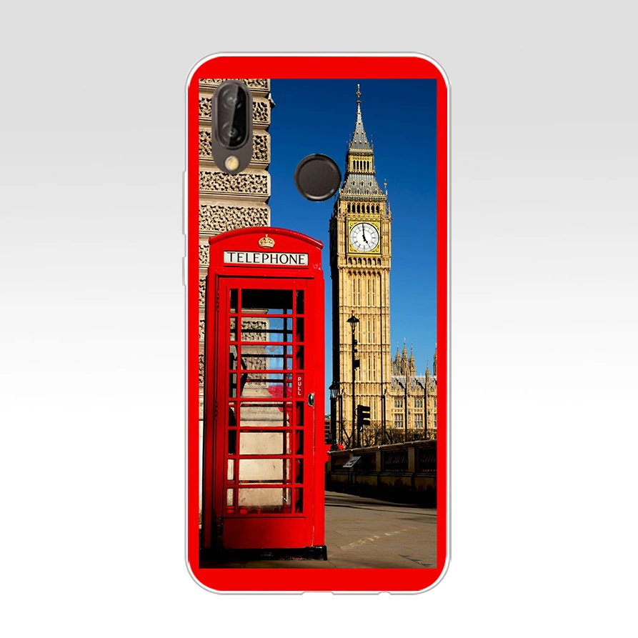 35H Лондон красный телефон Биг Бен Мягкий Силиконовый ТПУ чехол для huawei p 20 lite pro y6