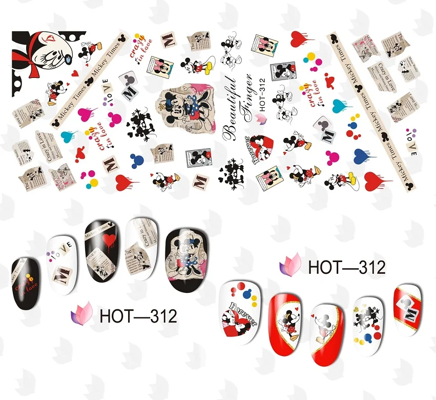 HOT310-312, 3 упаковки/партия, милые наклейки для ногтей с изображением мышки и Минни, переводные наклейки для ногтей++(HOIT R35