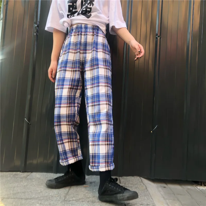 Женские прямые брюки Ulzzang классические клетчатые в Корейском стиле 2019|Брюки| |