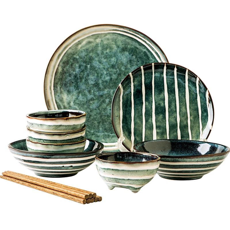 Набор из 12 предметов набор посуды обеденных тарелок фарфоровые блюда зеленое