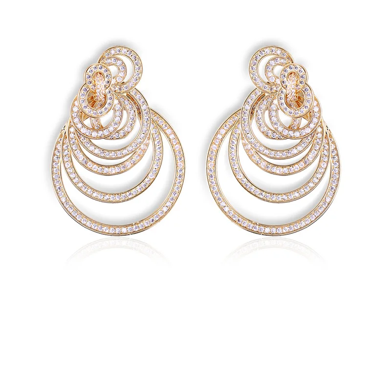 Роскошные модные серьги-гвоздики AAA с инкрустацией из фианита Многослойные