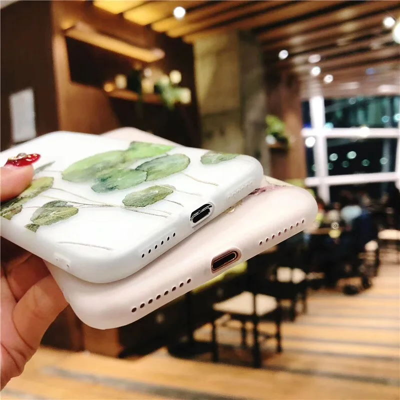Boucho Relief Watercolor Flowers Pattern Case For iphone 6 6s 7 8 Plus Fashion Matte Soft Silicone Phone Cases X |