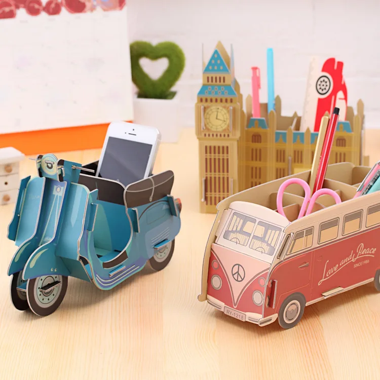 DIY Kawaii игрушечный автомобиль автобус складной контейнер для ручек полка хранения
