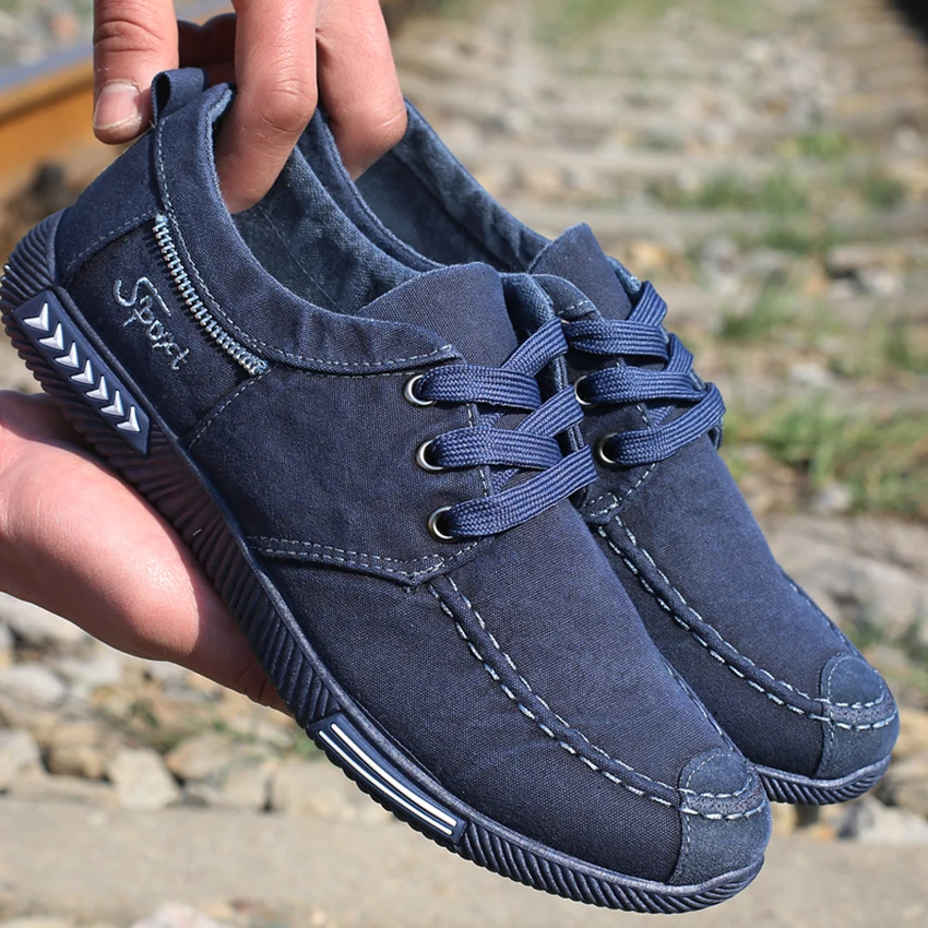 BIMUDUIYU Fashion Canvas Men Shoes Denim Lace-Up Casual Breathable Sneakers Plimsolls Male Footwear |