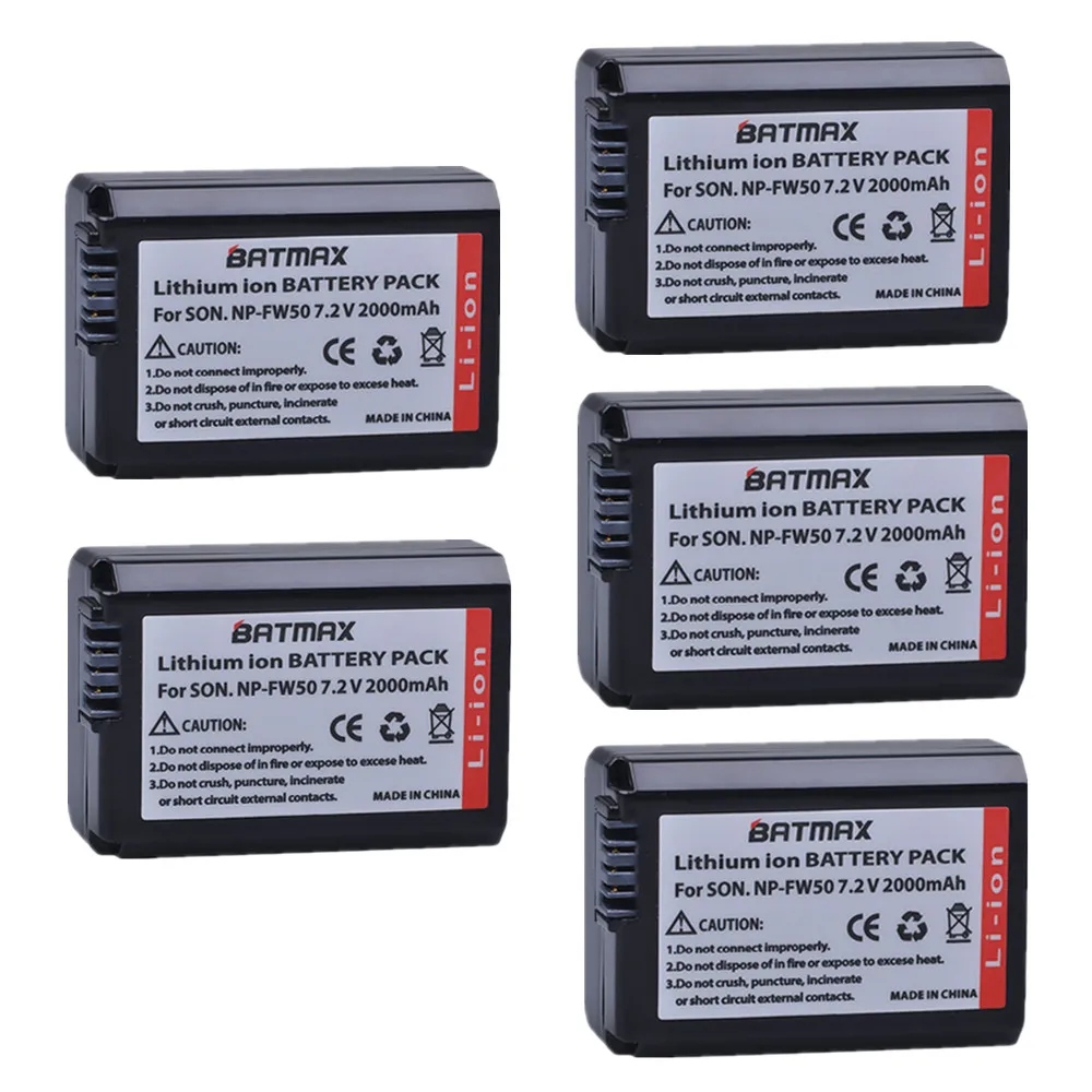 Bateria para Sony Alpha A5000 A6000 A3000 A6300 A6500 A6400 Nex-3 A7r ii A7ii Nex-3n Nex-5 5pcs Np-fw50 Npfw50 np Fw50