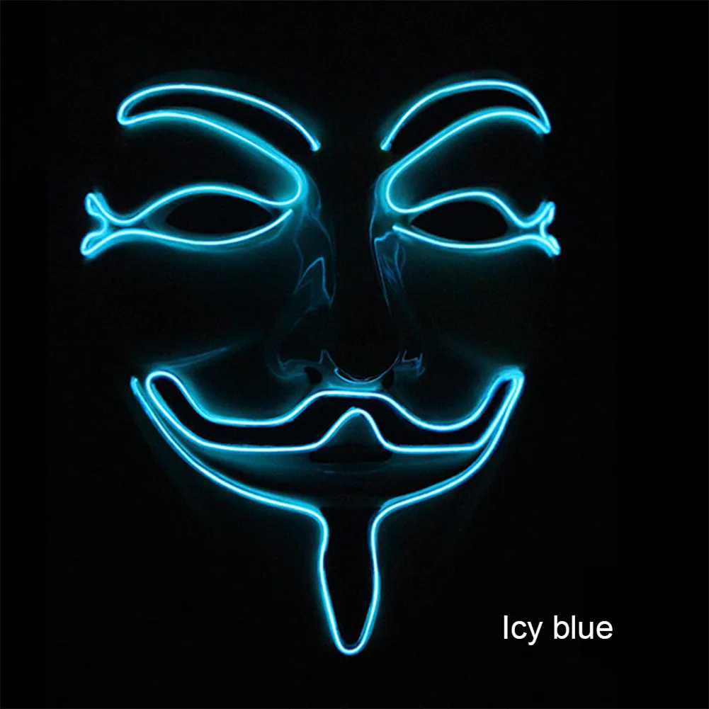 Icy Blue Неоновая маска V для вендетты тушь для ресниц Led Guy Fawkes маска маскарадные маски вечерние тушь на Хэллоуин светящаяся маска светильник Maska Scary - Цвет: Icy Blue