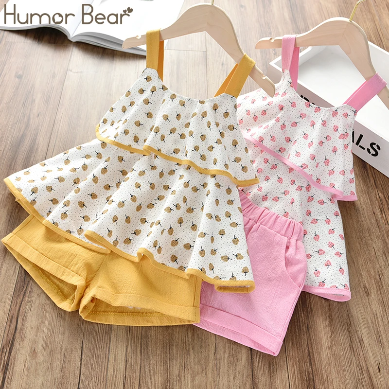 Humor Bear/Коллекция года, летний костюм для девочек Новая брендовая футболка на бретельках с фруктовым узором+ шорты комплект из 2 предметов одежда для маленьких девочек
