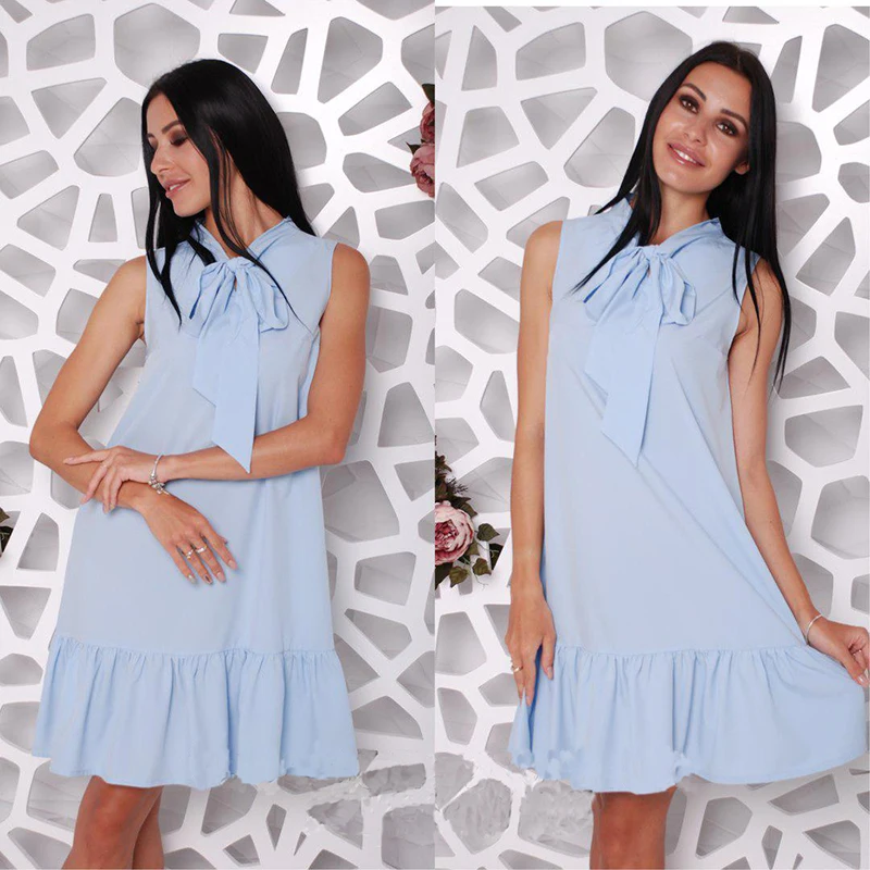 Для женщин без рукавов с бантом вечерние платье Элегантный Раффлед Линия