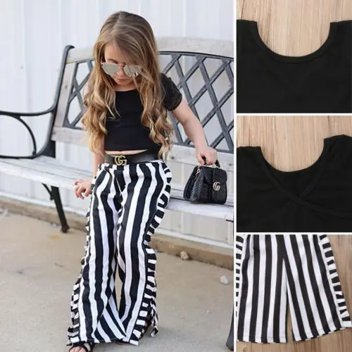 2 шт./комплект футболка с коротким рукавом и длинные брюки в полоску | Мать ребенок