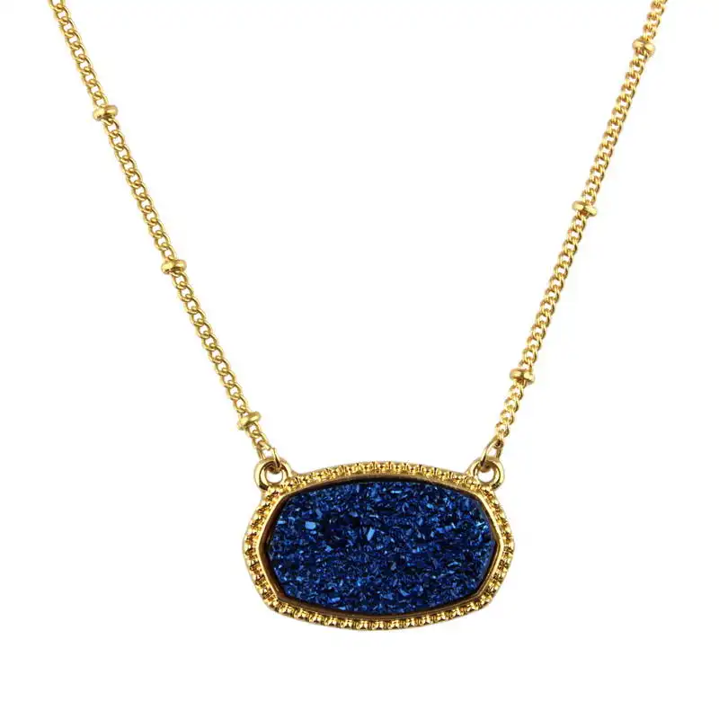 

Popular Oval Blue Druzy Choker Necklace for Women 2020 Fashion Gold Chain Bohemian Chokers Statement Necklaces Pendants Jewelry