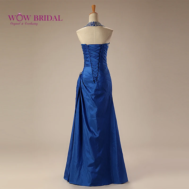 Wowbridal Элегантное синее платье для матери невесты 2021 с лямкой через шею Блестками