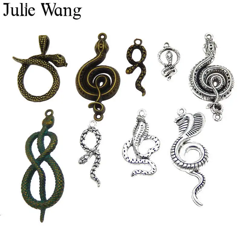Julie Wang, 9 шт., подвески в виде змеи, смешанные цвета, сплав, животное, античная бронза, серебро, ожерелье, браслет, ювелирное изделие, аксессуары, украшение