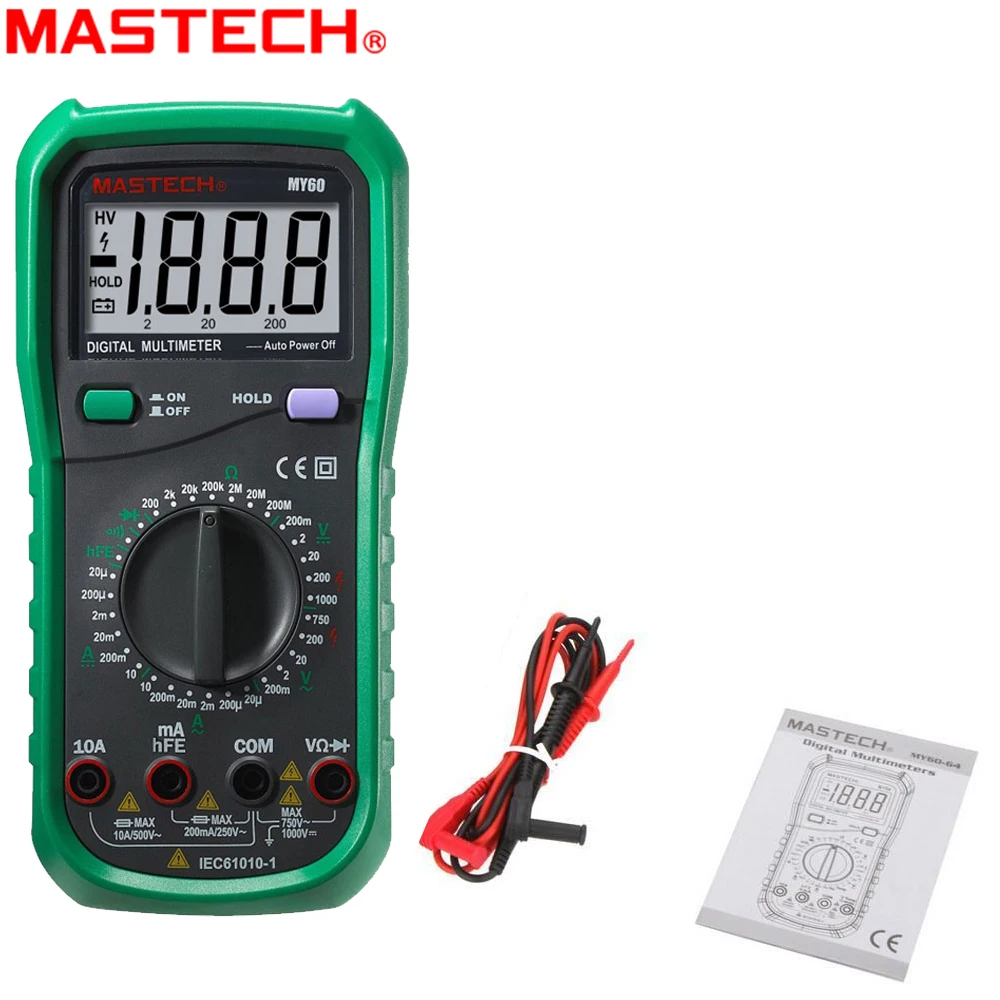 

MASTECH MY60 Digital Multimeter DMM AC/DC Voltmeter Ammeter Ohmmeter Tester w/hFE Test Multimetro Ammeter Multitester