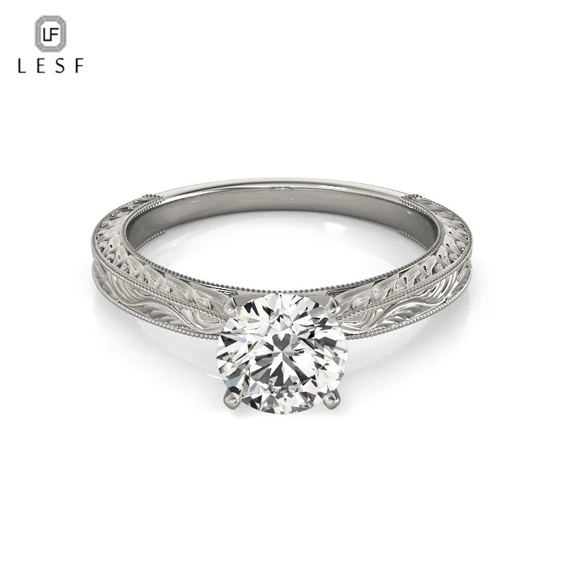 LESF Винтажный серебряный пасьянс обручальные кольца для женщин 1 0 ct круглой