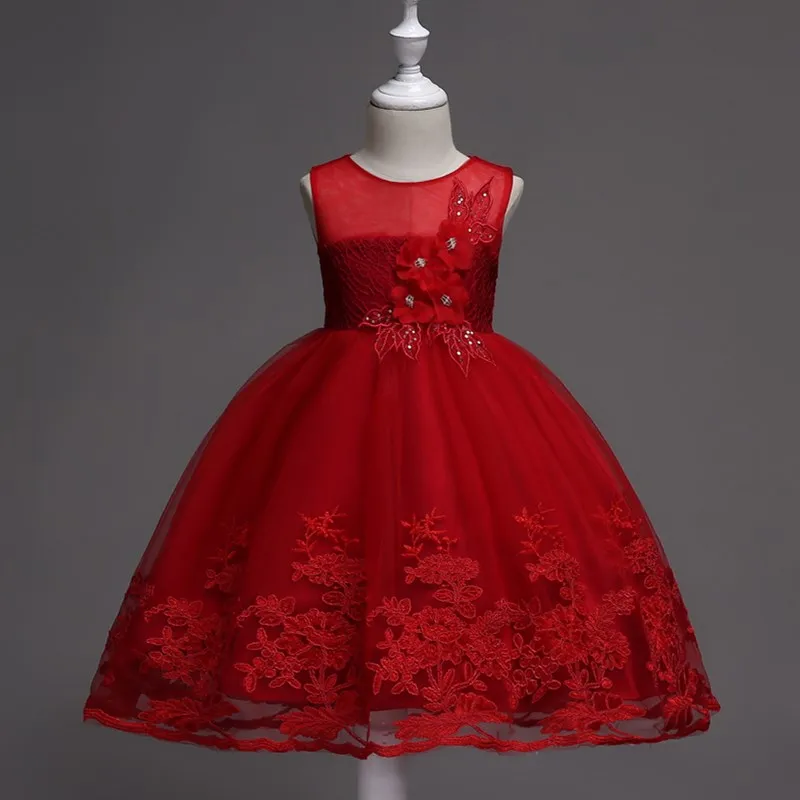 Роскошное кружевное платье с цветочным узором для девочек детское аппликацией