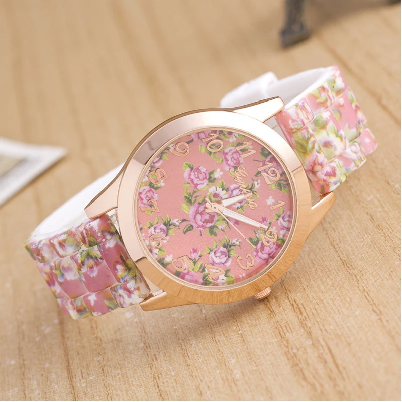 2018 New Fashion Ladies Print Flower Watch Silicone Strap Casual Quartz Dress Hot Sale Gift zegarek damski |