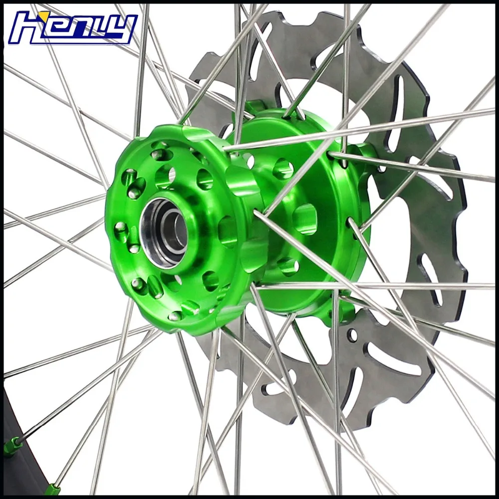 21/19 MX полный мотоцикл колеса диски набор для KAWASAKI KX250F 2006- KX450F 2006- зеленый ниппель Spocket