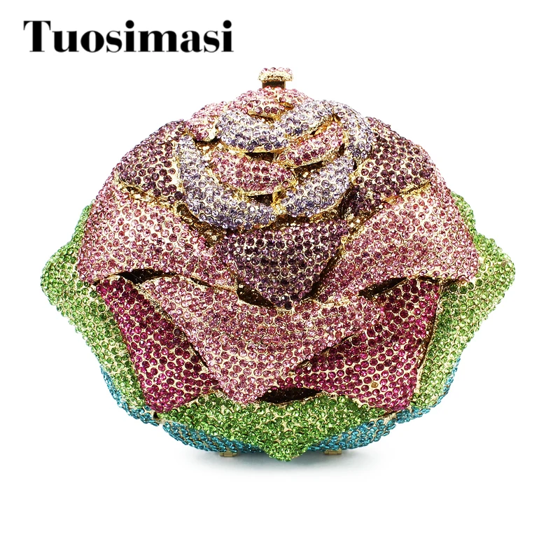 

Gift Box Packed Evening Bag Rose Flower Crystal Bag Stylish Day Clutches Prom Ladies Handbag (8726A-G)