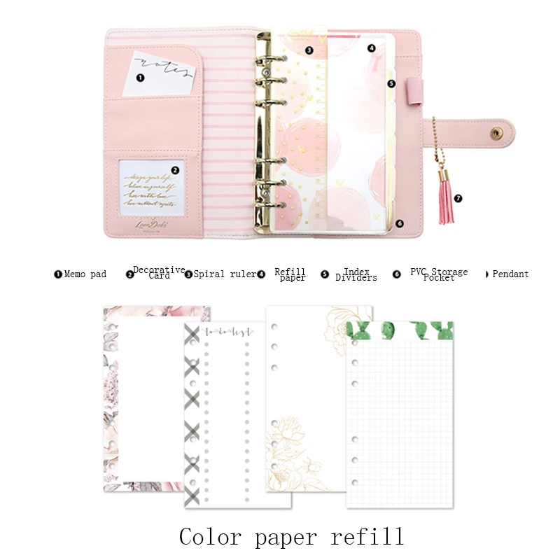 Pink color set Lovedoki,, розовые блокноты и дневники в горошек, А6, спиральный планировщик, личный дневник, школьные подарочные канцелярские принадлежности - Цвет: Pink color set