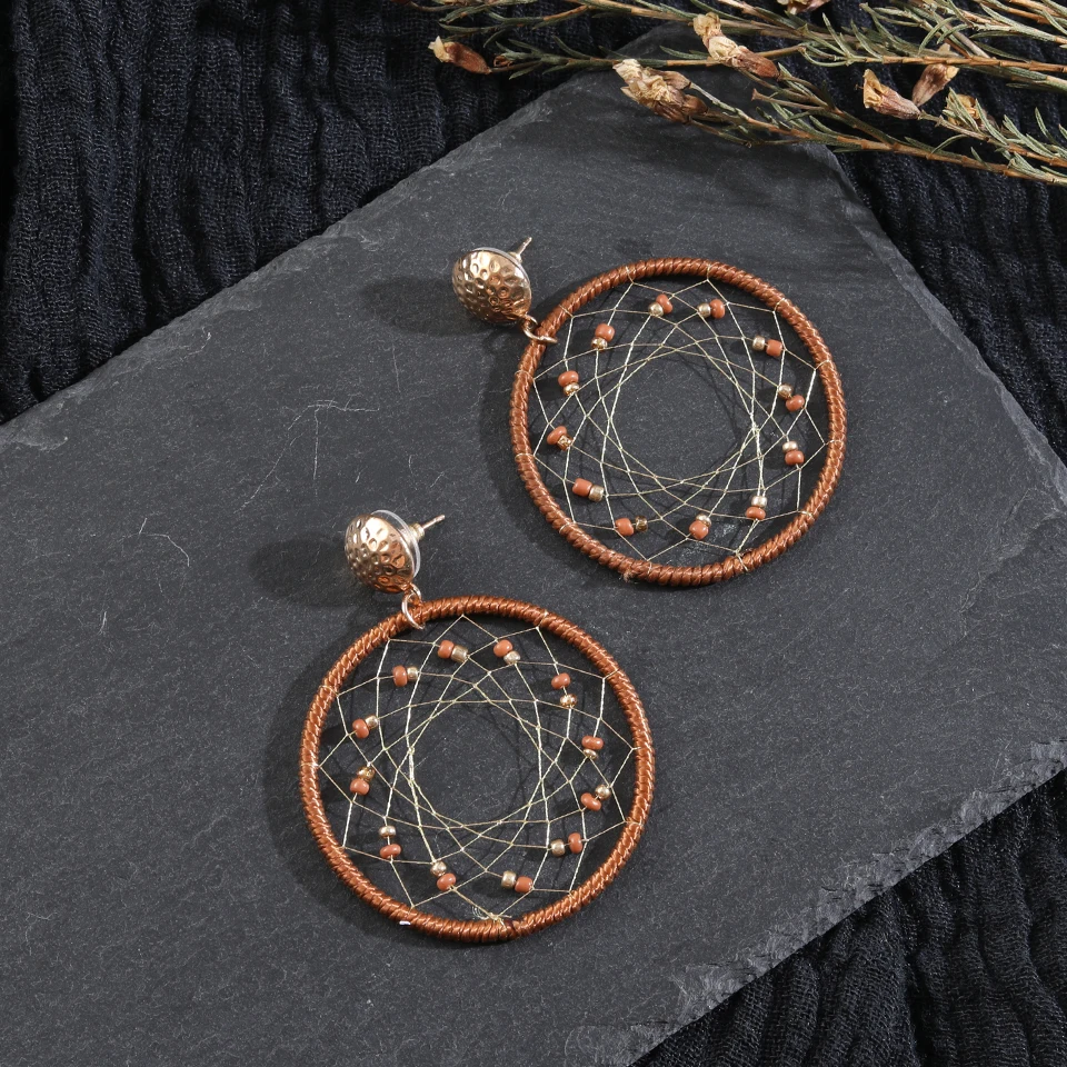 Винтажные сетчатые круглые Висячие Серьги с камнями для женщин 2019 Модные