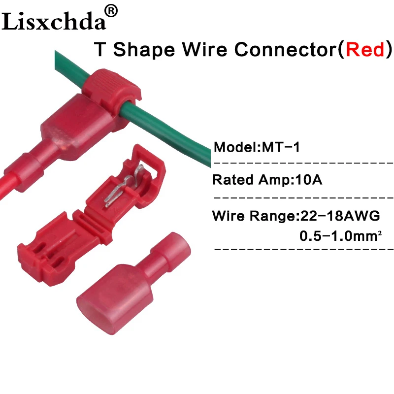 60 шт. T Форма 10A 22 18AWG провода кабель инструменты для наращивания волос терминалы