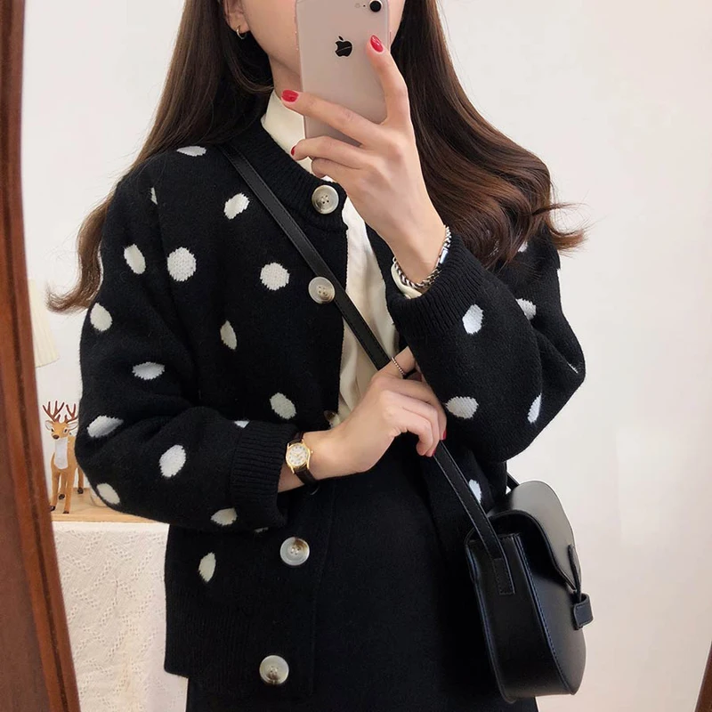 Женский однобортный Кардиган в горошек милый свитер Корейском стиле модель T97211D