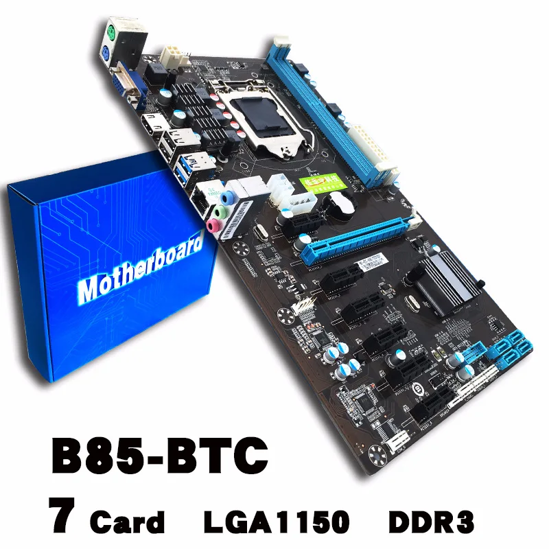 Профессиональная B85 BTC шахтная плата LGA1150 CPU DDR3 ПАМЯТЬ 7 карт USB3.0 расширительный