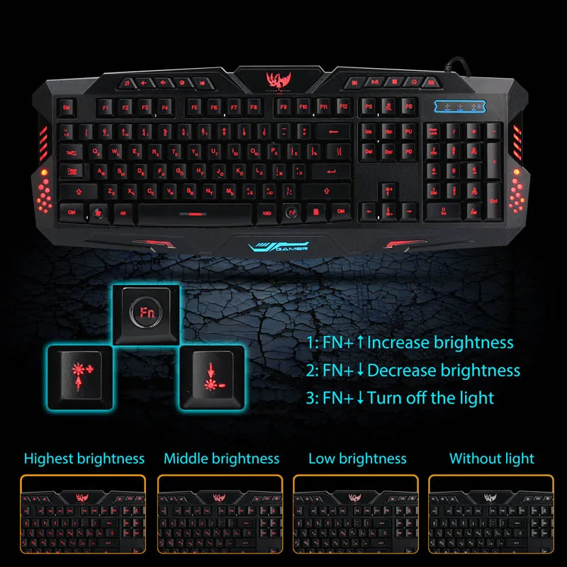 Светодиодный Подсветка Gaming Keyboard USB Проводная клавиатура Мышь комбо полная ключ