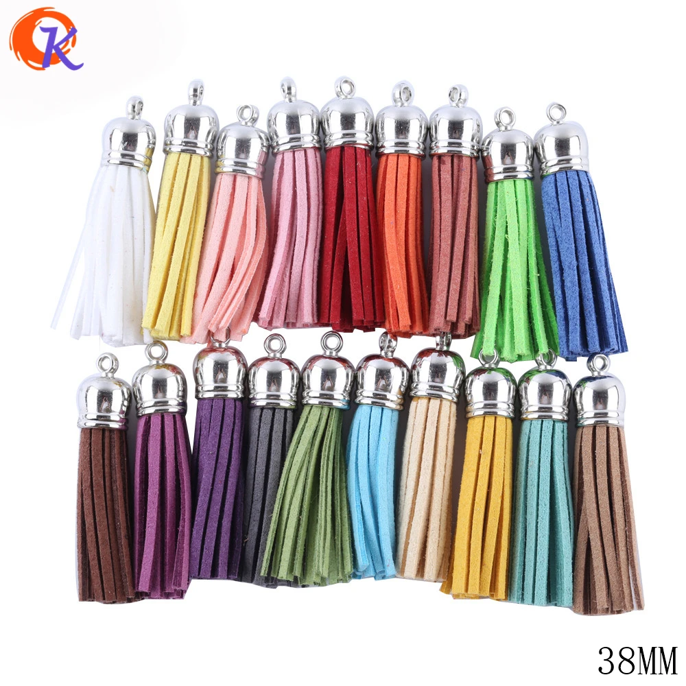 

Fashion Jewelry Accessories 38MM 100Pcs/Lot Mix Color Suede Tassel Jewelry Charms Leather Tassels With Rhodium Caps For Bracelet