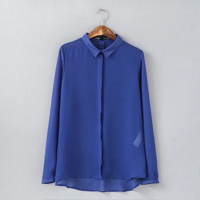 2014 New Women Chiffon Shirt T-shirts Fashion Turn-down Collar Long Sleeve Solid Candy Colors Clothing Blouse Summer CL1778 | Женская