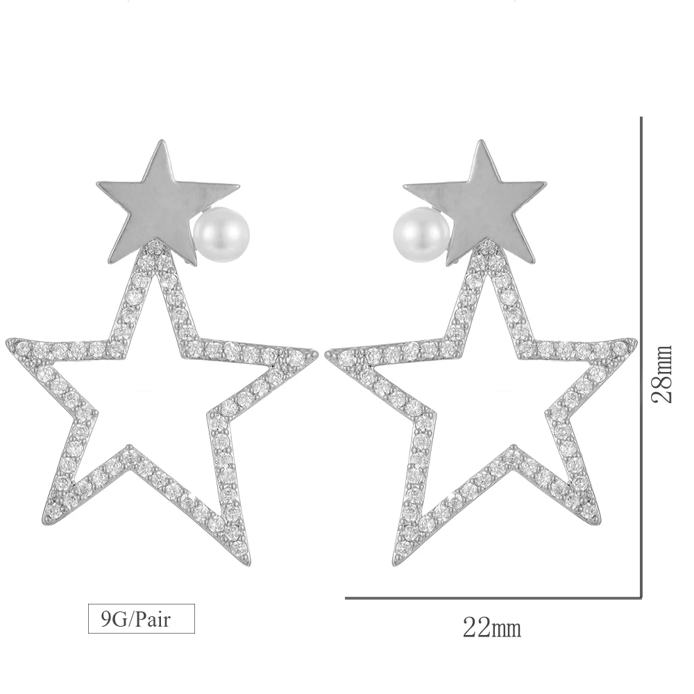

SisCathy Charms Star Earrings For Women Luxury Pearl Cubic Zirconia Stud Earring Party Accessories