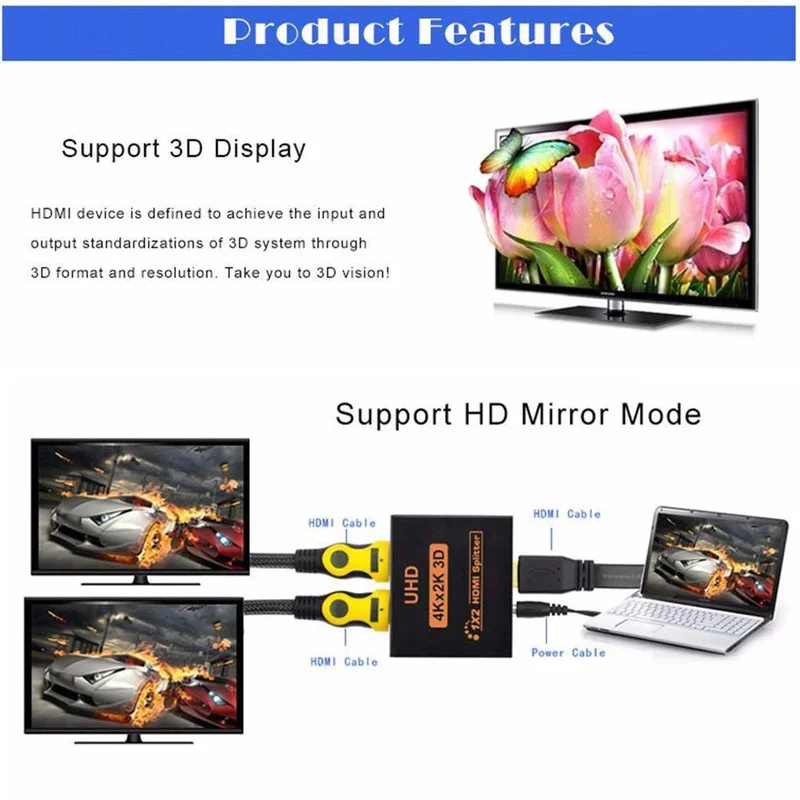 Сплиттер 1 в 2 совместимый с выходами сплиттер 4 выхода HDCP 1080P 4K двойной дисплей для