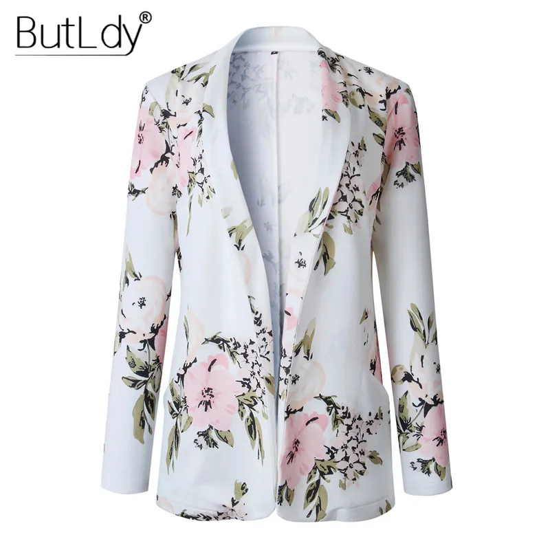 

Floral Elegant Blazer Women Office Lady Work Casual Suit Blazer Fashion 2018 Autumn Winter Print White Cardigan Jackets Blazers