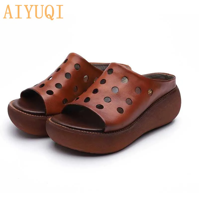 AIYUQI/женские шлепанцы на платформе Новинка 2021 года Женские из натуральной кожи в