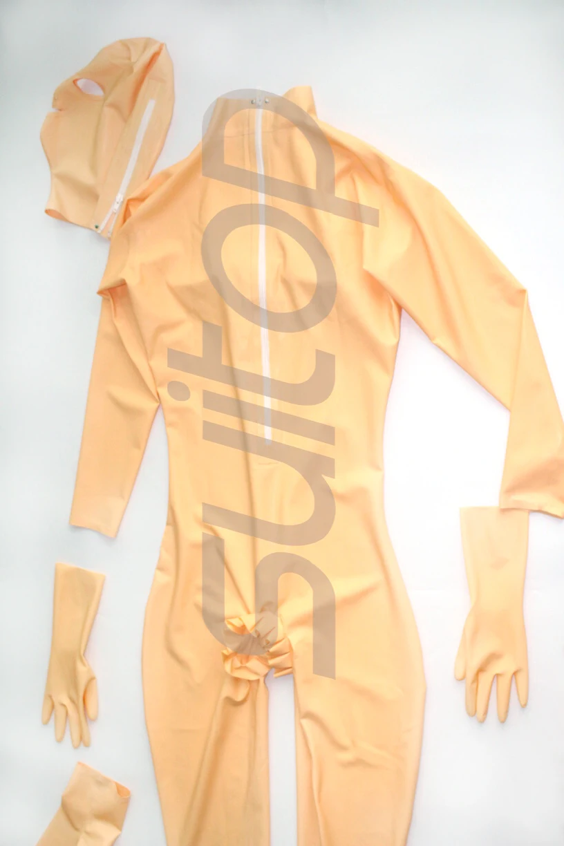 Облегающий латексный комбинезон zentai с объемным бюстом телесного цвета размеры