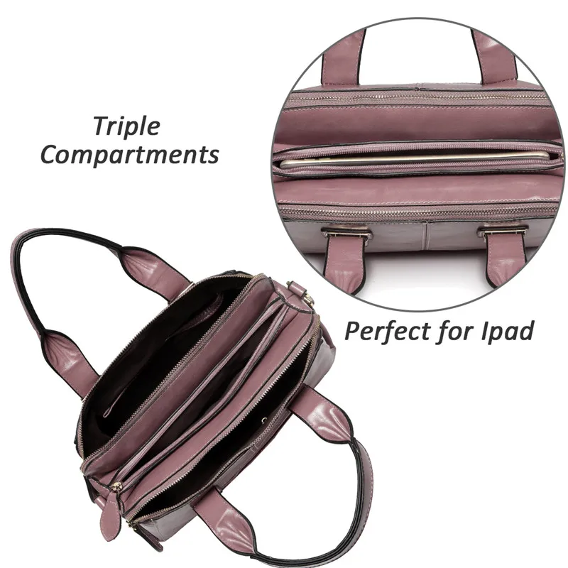 VASCHY Patent Leather Satchel Bag for Women Fashion Top Handle Handbag Work Tote Purse with Triple Compartments Briefcase