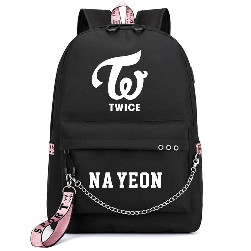 Style 14 Два раза Корейская звезда Nayeon Momo Рюкзак Школьные сумки USB порт Mochila дорожные сумки ноутбук цепь рюкзак наушники - Цвет: Style 14