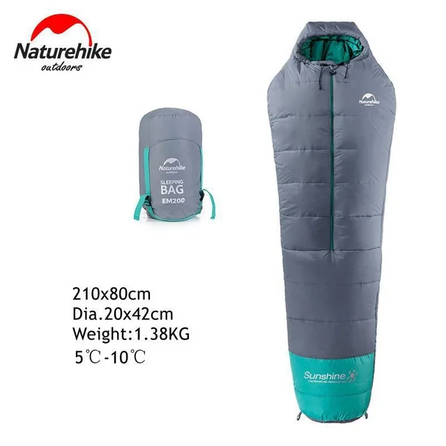 EM200 grey Naturehike, 0-10 градусов, мумия, хлопковый спальный мешок, открытый, для кемпинга, для взрослых, спальный мешок, водонепроницаемый, Сверхлегкий, теплый, спальные мешки - Цвет: EM200 grey