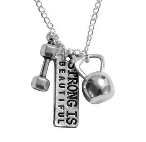 Сильный красиво Штанги Гантели Ожерелья Подвески Винтаж Серебряный Шарм