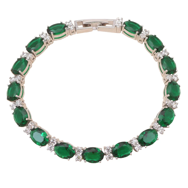 

Женский браслет с шармами TB460A, браслет цвета белого золота с зелеными кристаллами и цирконами ААА, оздоровительная бижутерия