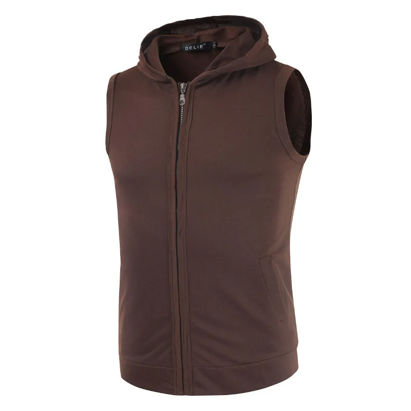 Повседневная одежда мужская жилетка без рукавов с капюшоном флисовая толстовка