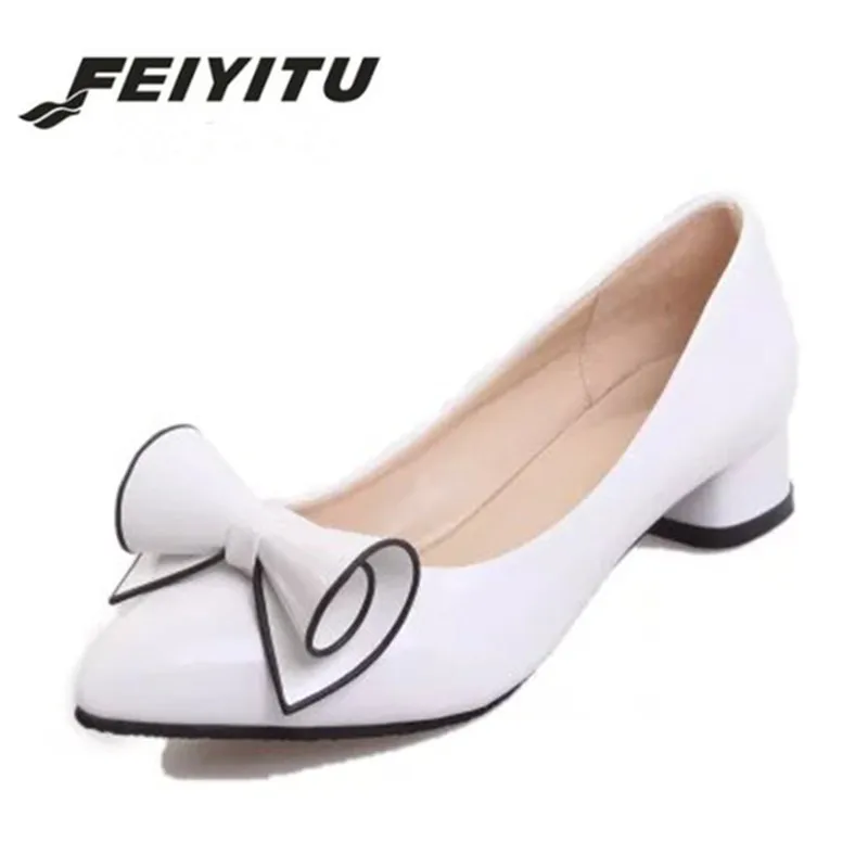 Feiyitu весна 2018 женские туфли на низком каблуке кожаные с острым носком высоким
