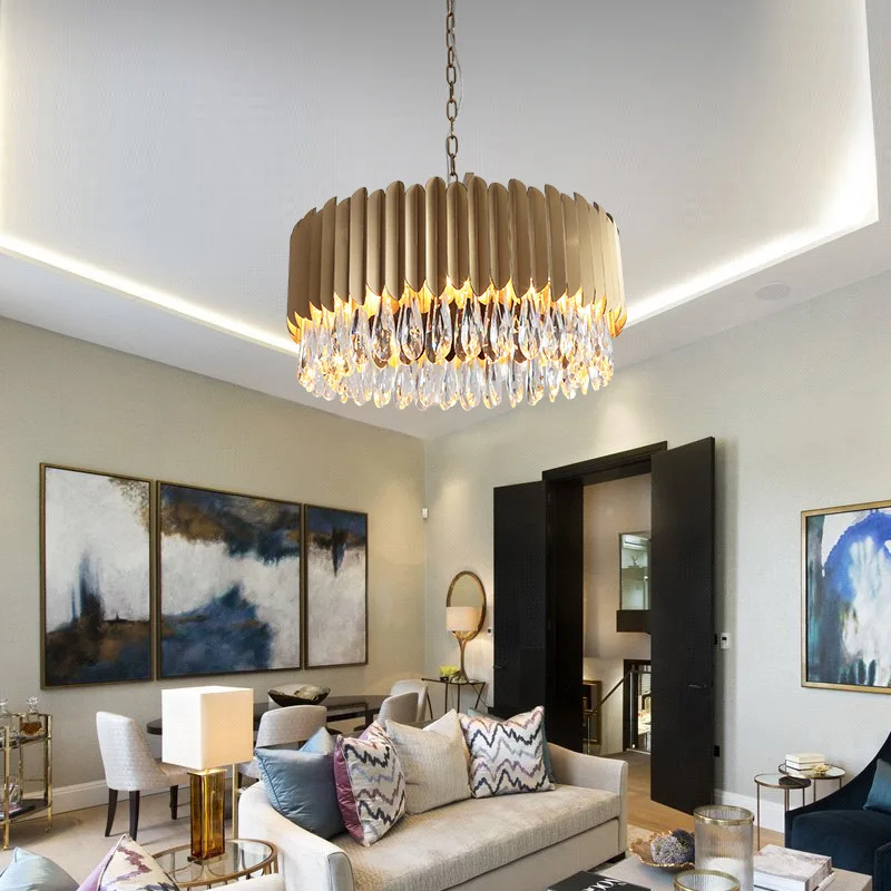 

Modern round simple stainless steel crystal chandelier luxury living room dining room bedroom chandelier