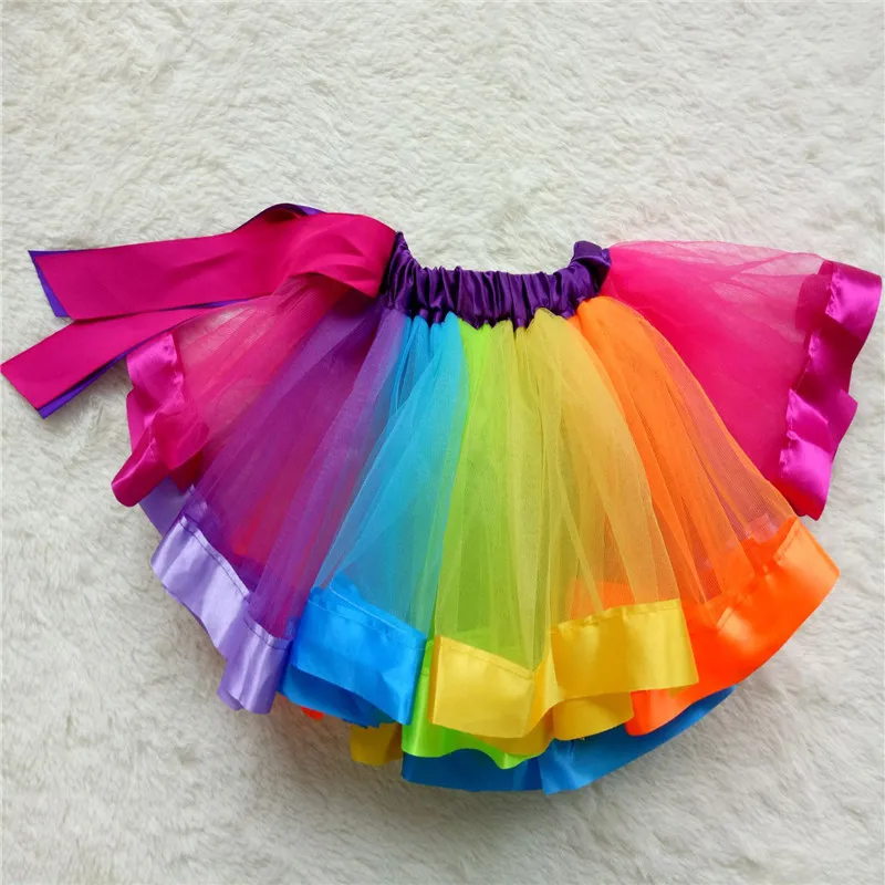 rainbow Радужные юбки-пачки для девочек, пышная детская балетная многослойная юбка фатиновая юбка принцессы мини-платье вечерние юбки Бальные платья - Цвет: rainbow