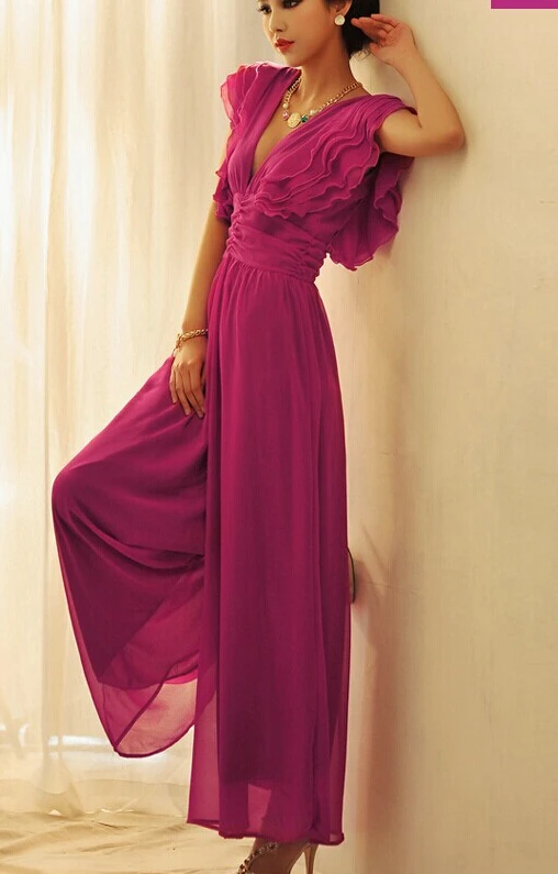 Женский шифоновый комбинезон Lotus Leaf Свободный с V-образным вырезом в богемном