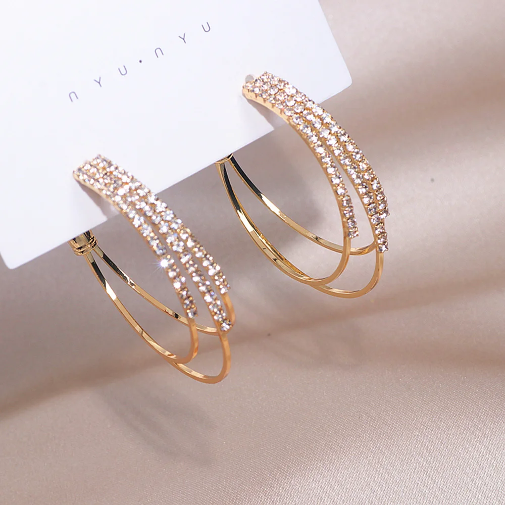 Модные большие круглые серьги Многослойные Круглые кольца для женщин блестящие