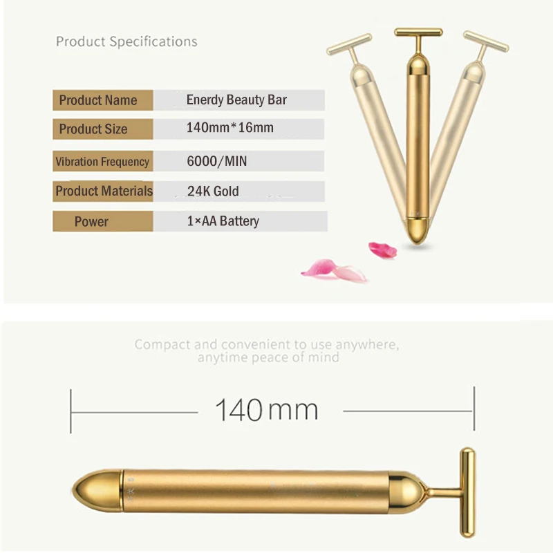Brainbow 24K красоты массажер похудения морщинка лица ролик Gold вибрационная палочка