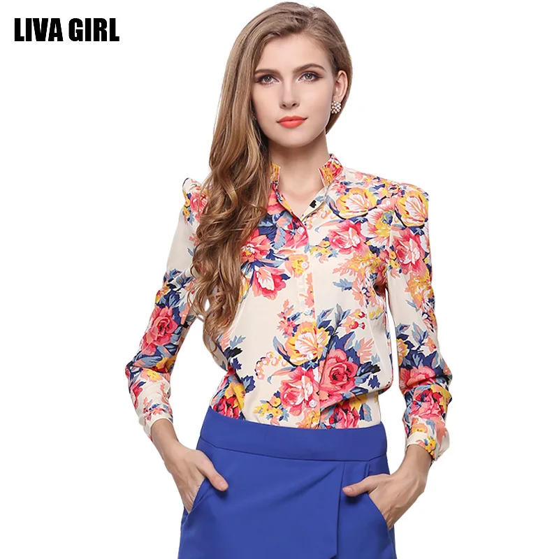 Женская шифоновая блузка с длинным рукавом и цветочным принтом|camisas mujer|blouse longchiffon
