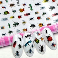 1 sheet beautiful insects dragonfly ladybug wild floret birds pattern adhesive nail art stickers decals diy tips f341 360