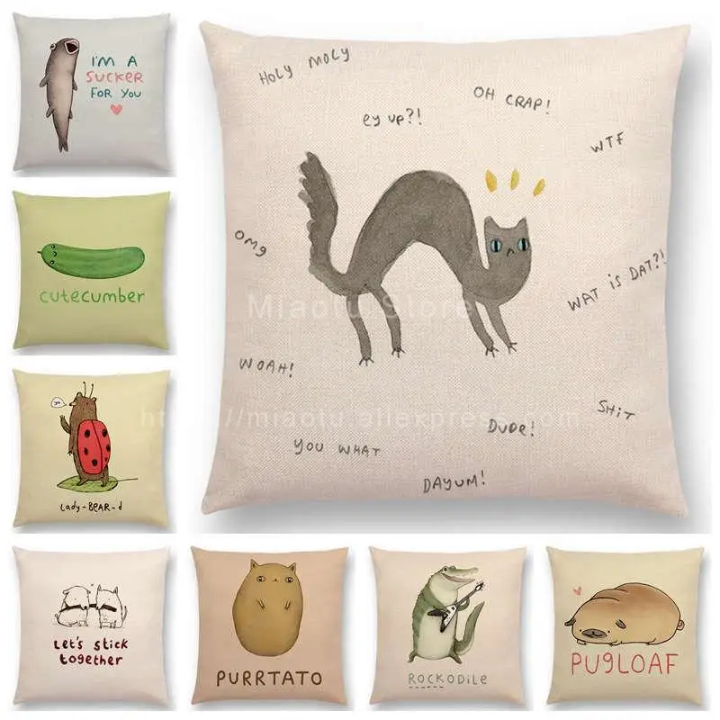 Новинка чехол для подушки с милыми мультяшными животными интересные слова